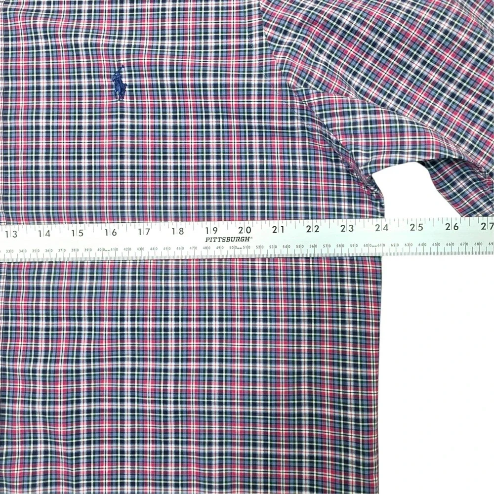 Polo Ralph Lauren Mens Large Plaid Button Down Shirt Blue Red Stretch Cotton L